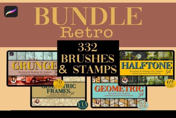 Download 332 Vintage Retro Procreate Brush Bundle - Procreate brush bundle Collection