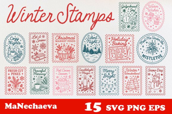 Download Winter Stamp Clipart Bundle SVG - Winter stamp Collection