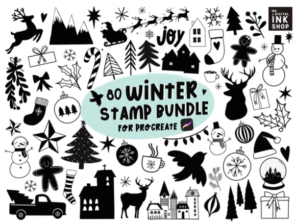Download 100 Holiday Procreate Stamps - Premium Bundle