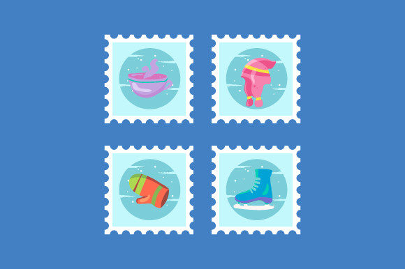 Download Set of Winter Stamp Design Collection 01 - Winter stamp Collection
