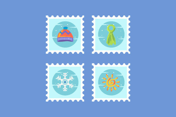 Download Set of Winter Stamp Design Collection 02 - Winter stamp Collection